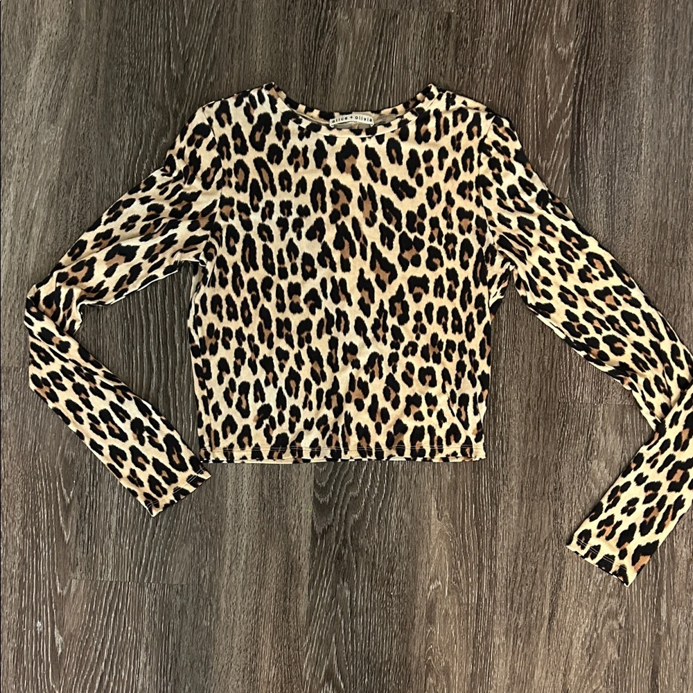 Alice & Olivia Leopard Long Sleeve Top